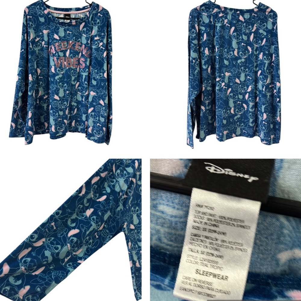 Disney Stitch Womens Pajama Loungewear Long Sleeve Weekend Vibes Velour Top 3X